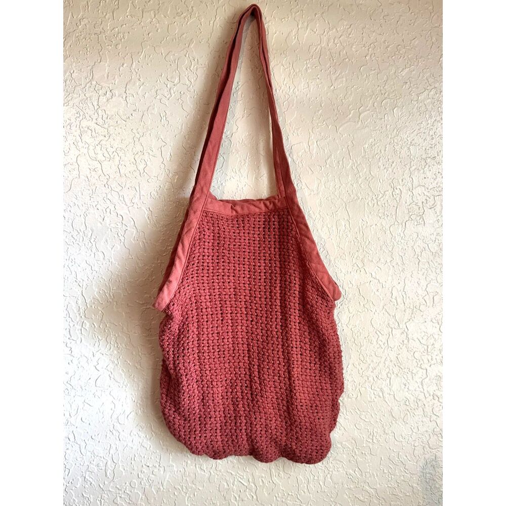 Sand Cloud Net Market Tote Bag Coral Pink Mesh Shopper Zipper Pocket - Picture 2 of 9